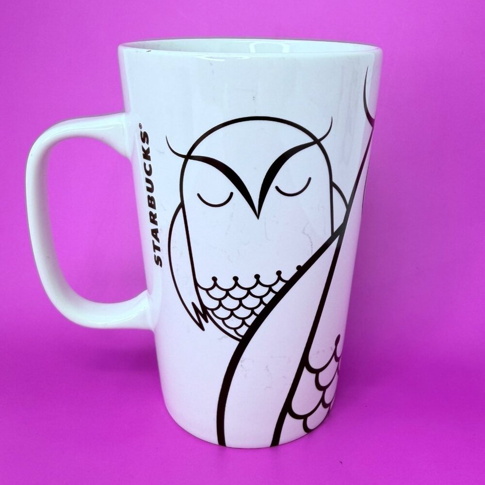 Starbucks 2014 Owl Mug 16 oz Modern Graphic Design Tall Ceramic Coffee‎ Tea Cup